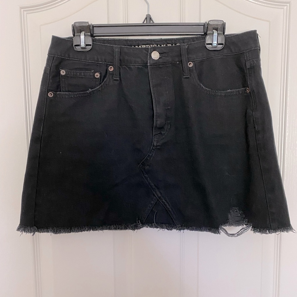 American Eagle Black Denim Jean Cut Off Skirt